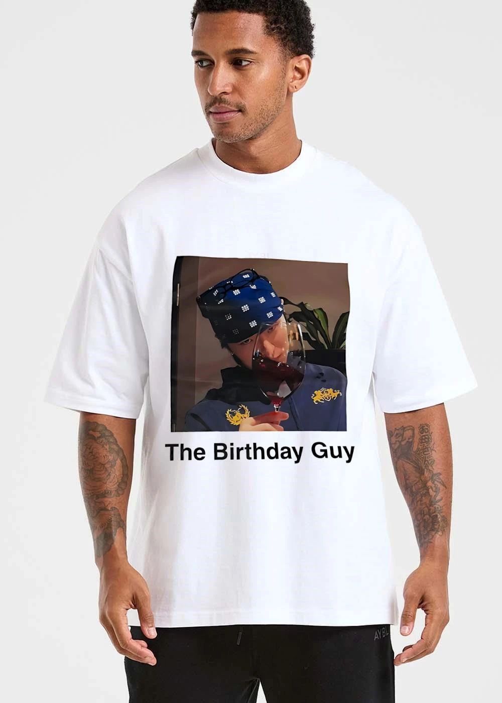 The Birthday Guy Man Sipping Red Wine Blue Bandana Photo shirt