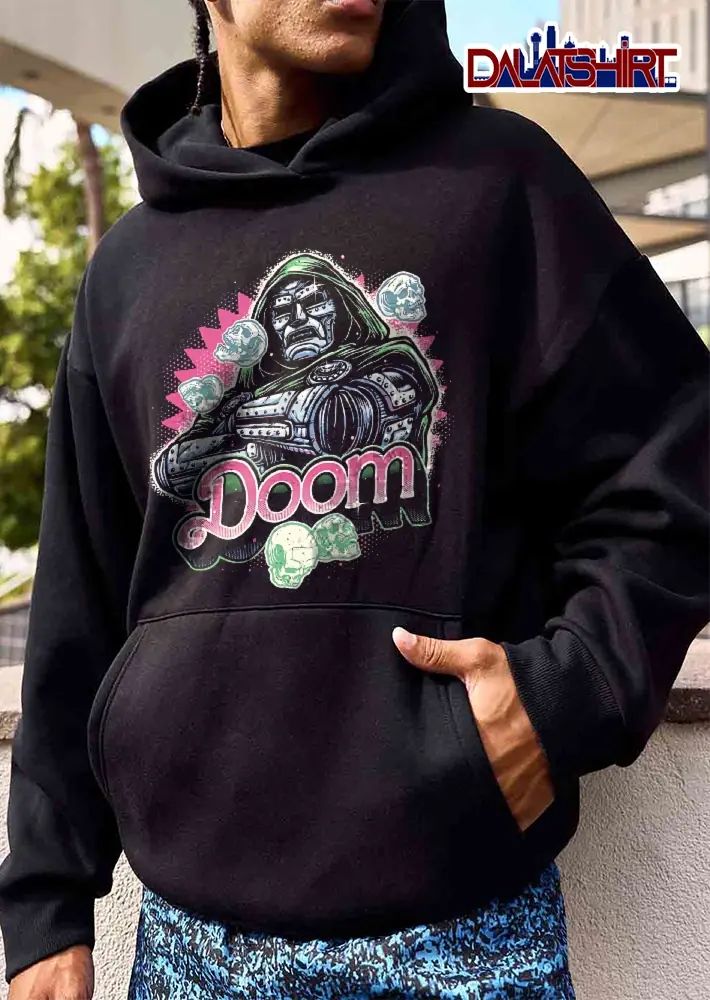 Doom Masked Hooded Supervillain Crossed Gauntlets Skulls shirt