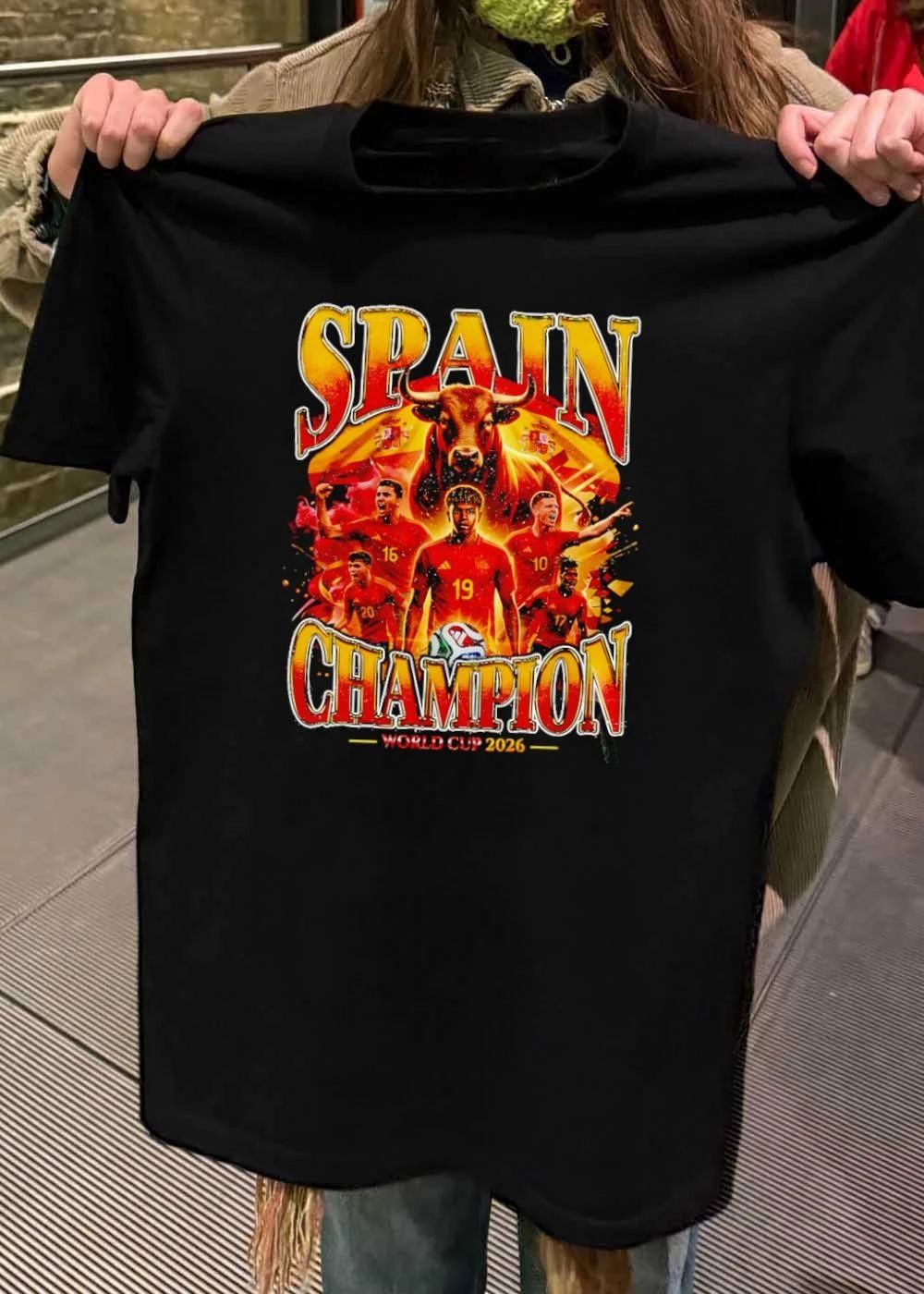 Spain Champion World Cup 2026 Soccer Players Bull Print Men T-Shirt