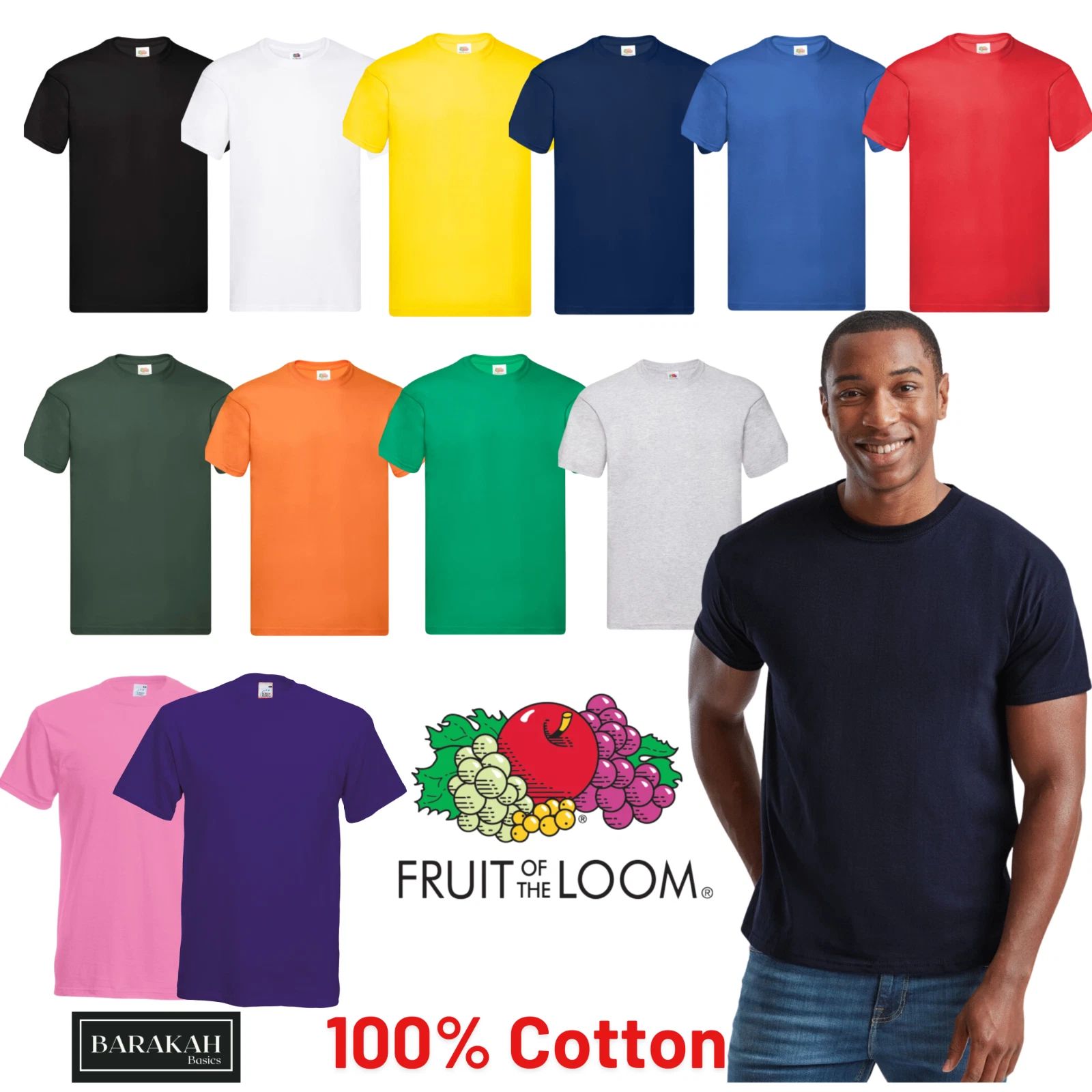 Fruit of the Loom T Shirt Mens Plain 100% Cotton Tee S-5XL Short Sleeve
