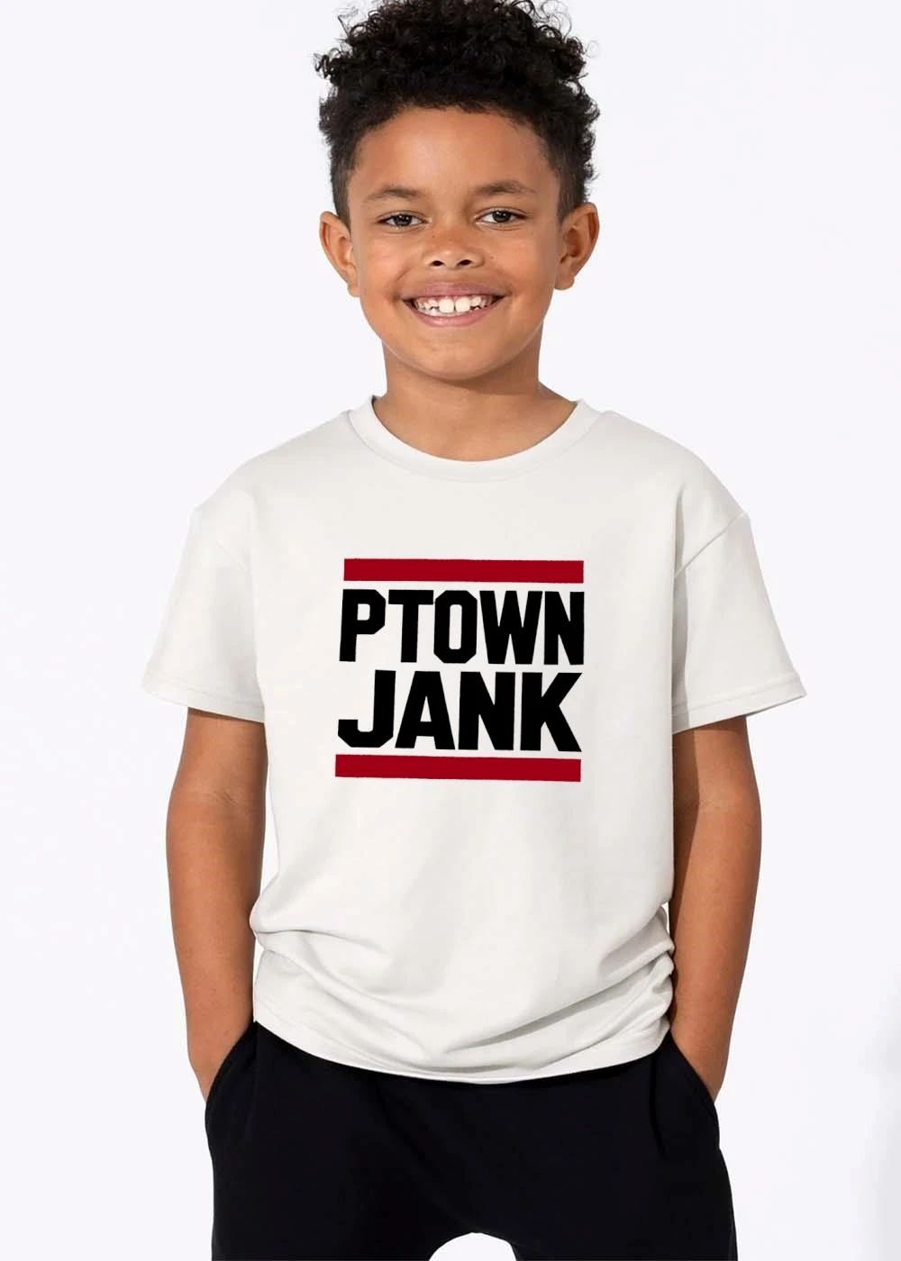 Ptown Jank Stacked Bold Block Lettering Red Horizontal Bars shirt