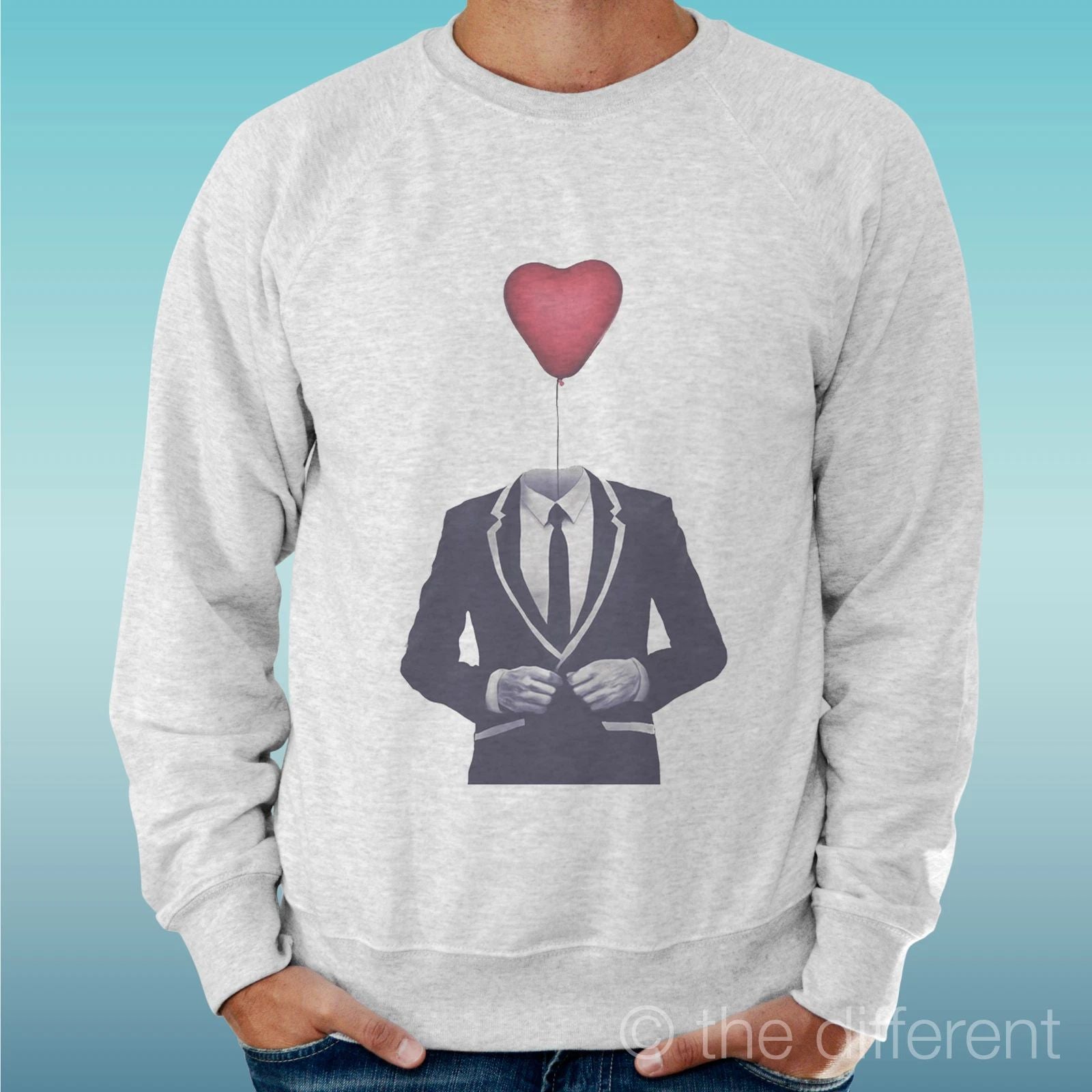 Felpa Man Light Sweater Light Grey " Heart Balloon Love "