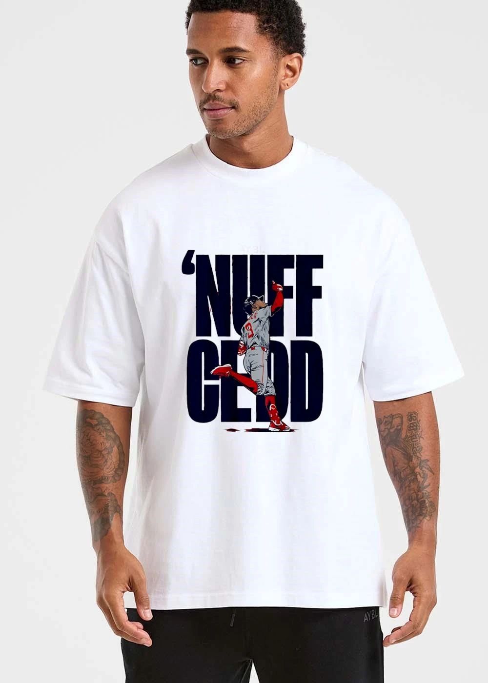Nuff Cedd Baseball Player Running Bases Pointing Up Big Block Letters shirt