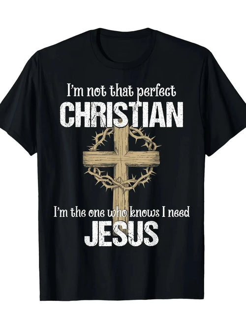 "I'm Not That Perfect" Christian Graphic Tee with Cross Design - 100% Cotton