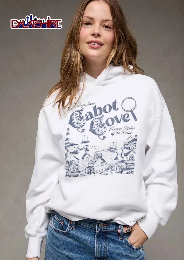 Greetings From Cabot Cove Murder Capital Of The World Magnifying Glass Coastal Village Line Art shirt