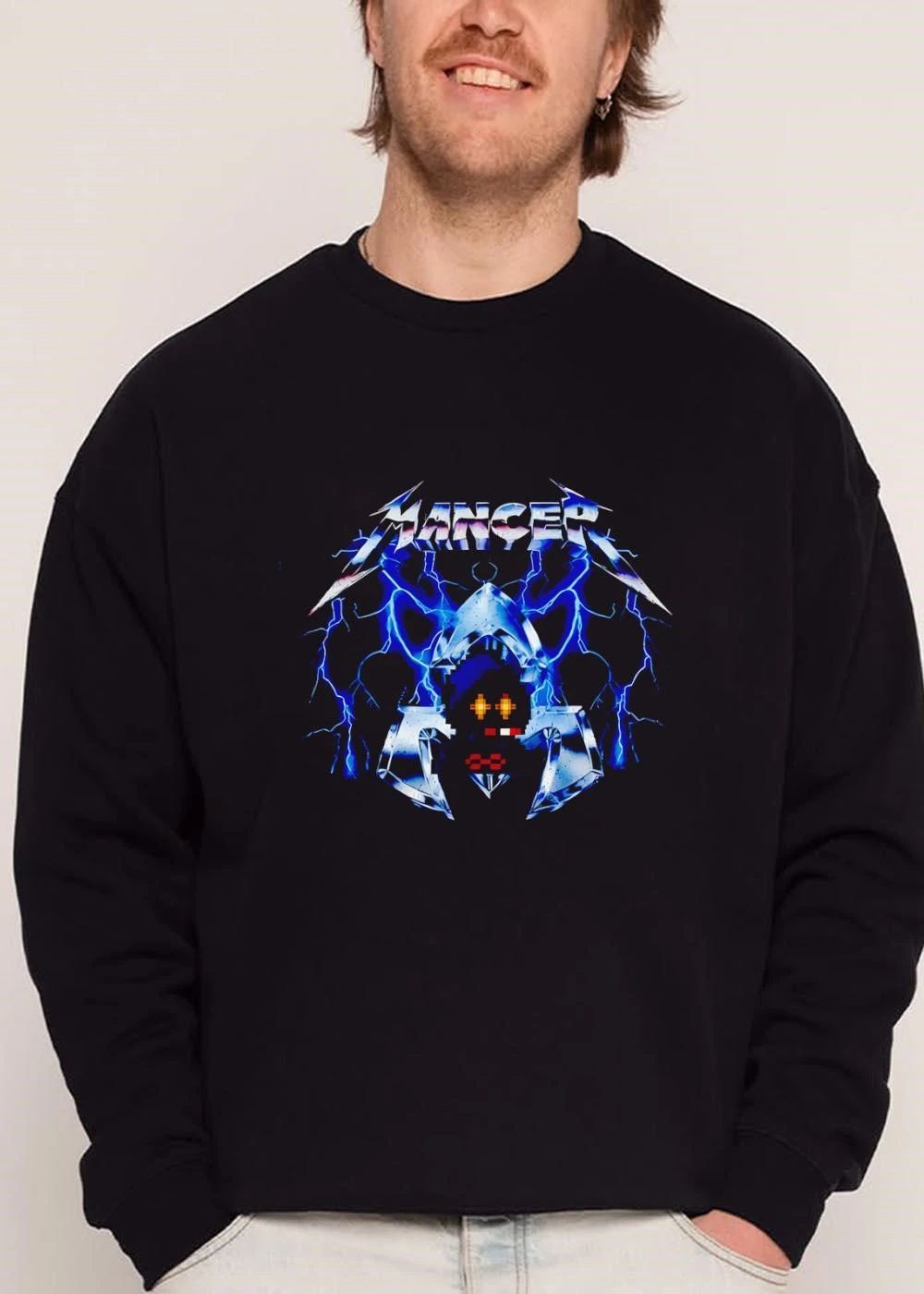 Mancer Pixel Art Character Electric Chair Blue Lightning shirt