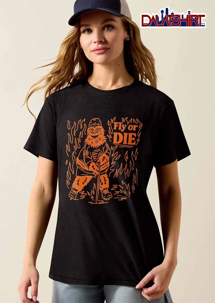 Philadelphia Flyers NHL Fly Or Die Gritty Mascot Hockey Stick Flames Line Art shirt