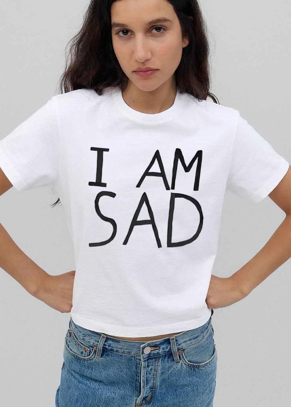 I Am Sad Minimalist Black Handwritten Marker Lettering Text shirt