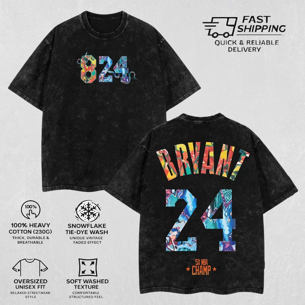 Retro Kobe Bryant Acid Washed T-shirt Heavy Cotton Graphic Tee Basketball Top