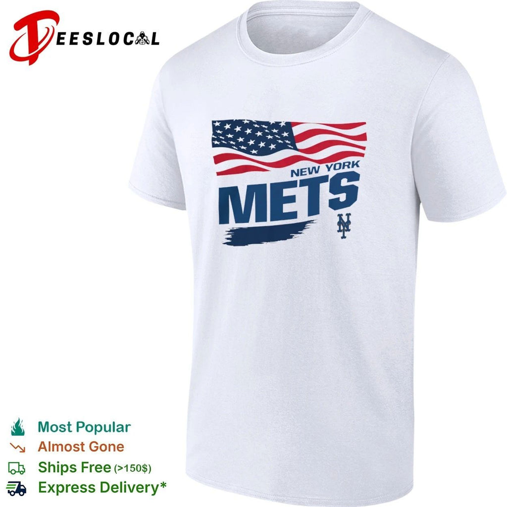 New York Mets Waving American Flag MLB T-shirt