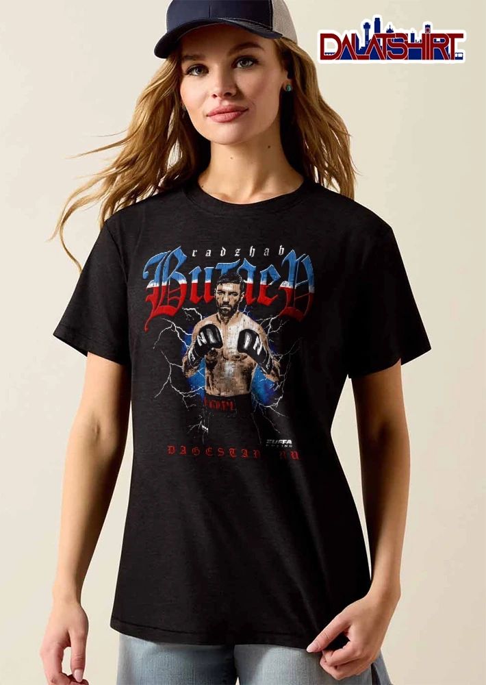 Zuffa Boxing Dagestan Ru Radzhab Butaev Boxer Posing Gloves Lightning Bolts Distressed shirt