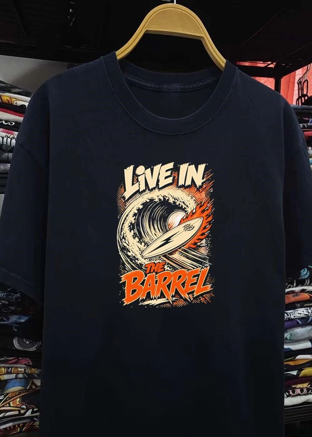 Surf Style Live in the Barrel Flaming Surfboard shirt