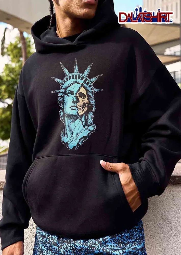 Statue Of Liberty Cracked Head Exposing Half Skull Line Art shirt