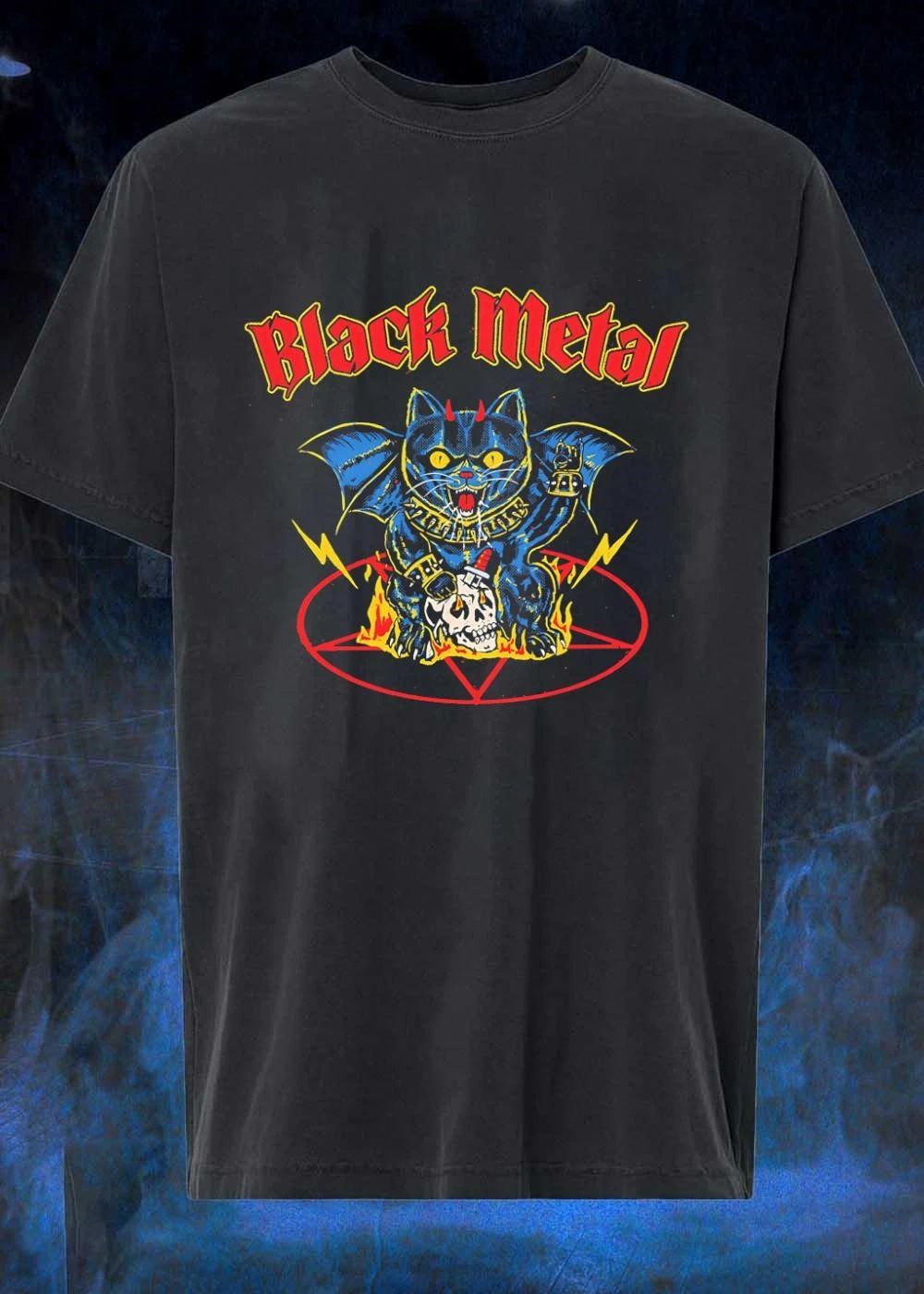 Devil Black Cat Demon Wings Pentagram Fire Skull Unisex shirt