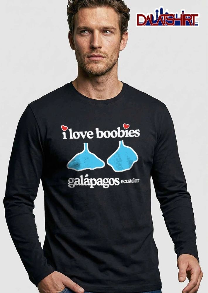 I Love Boobies Galapagos Ecuador Blue Webbed Feet Red Hearts Cartoon shirt