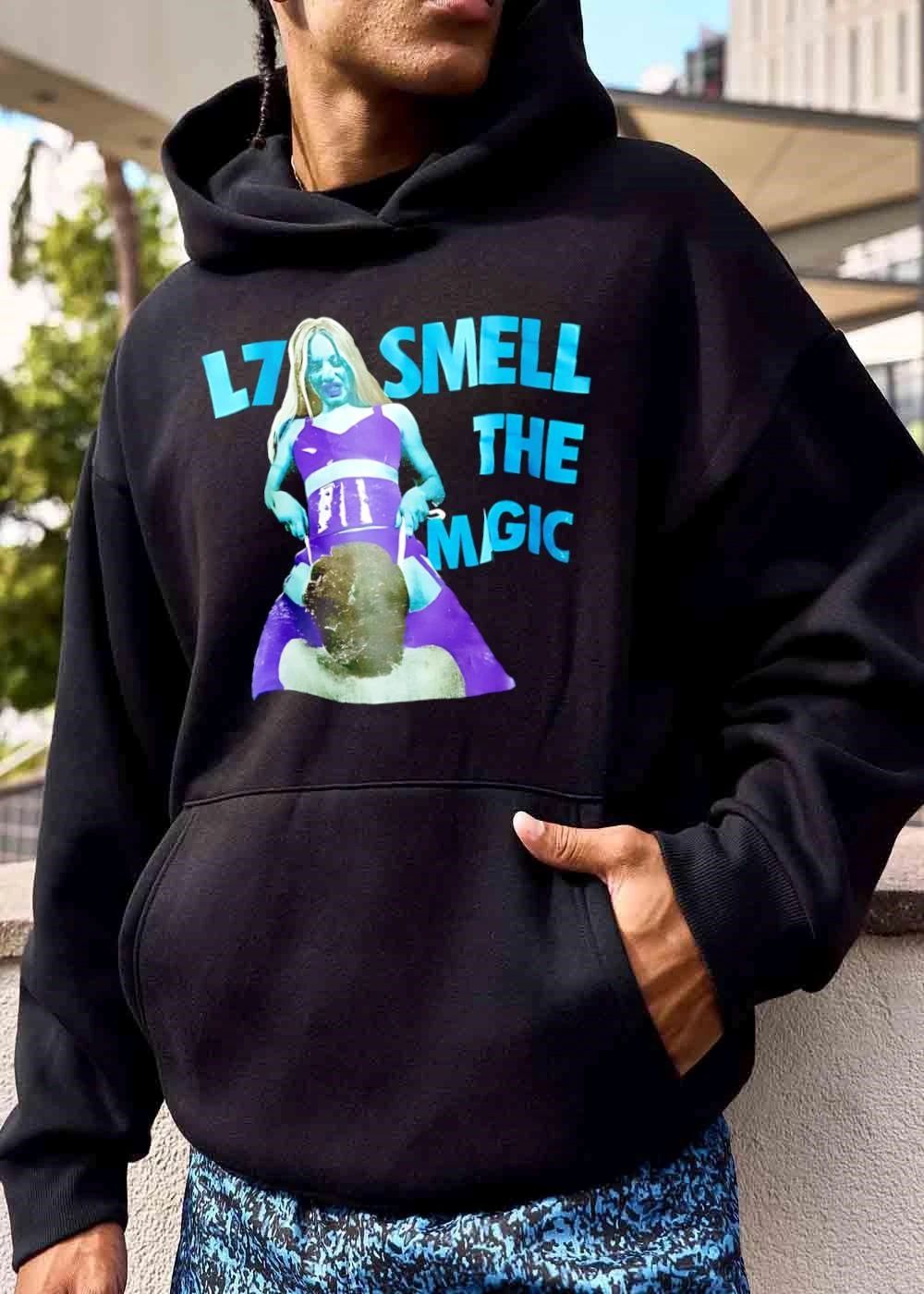L7 Smell The Magic Blue Tint Woman Purple Outfit Album Cover Collage Photo shirt