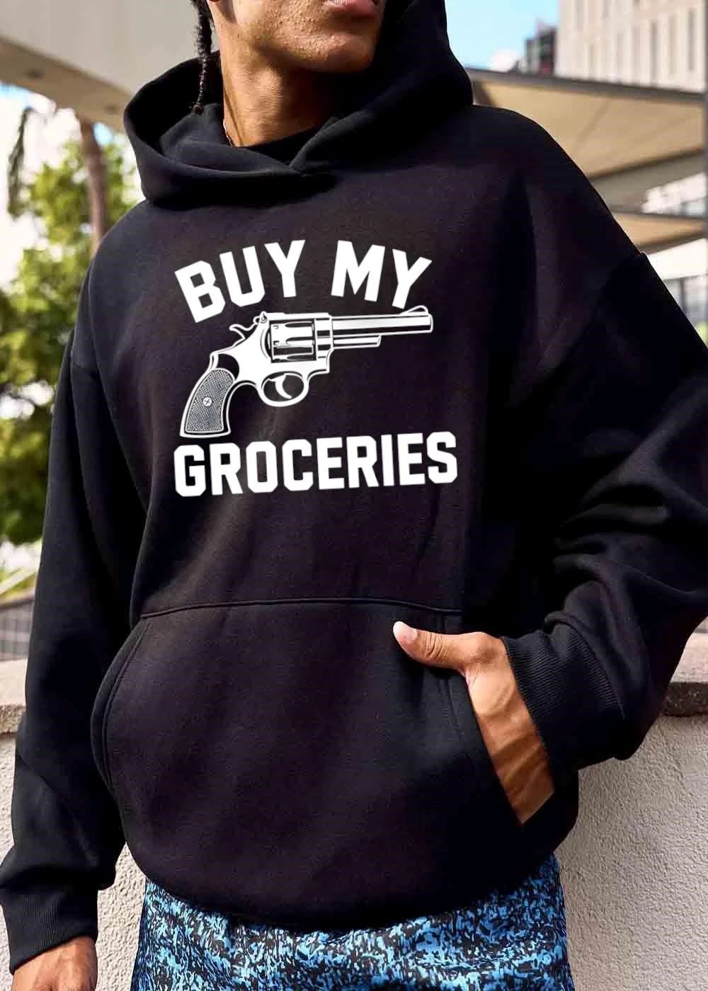 Buy My Groceries Revolver Pistol Handgun Monochrome Line Art shirt