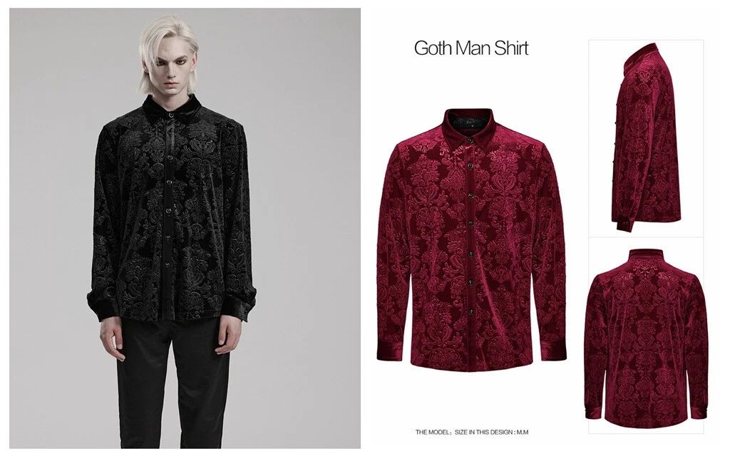 PUNK RAVE Men's Gothic Simple Version Embossed Velvet Blouse Party Loose Shirts