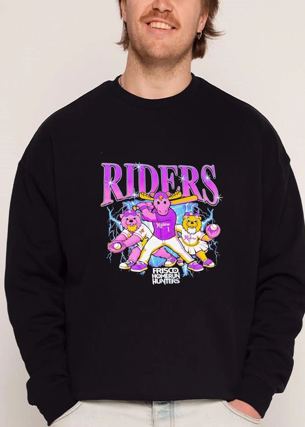 Frisco Roughriders Riders Homerun Hunters Bootleg Cartoon Mascots Baseball Lightning shirt