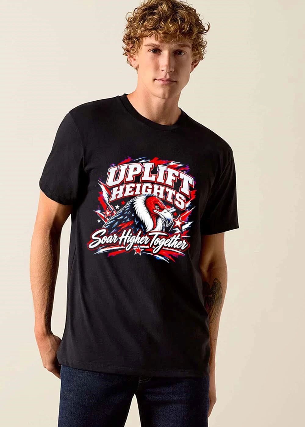 Uplift Heights Soar Higher Together Vulture Head Red Face Stars shirt