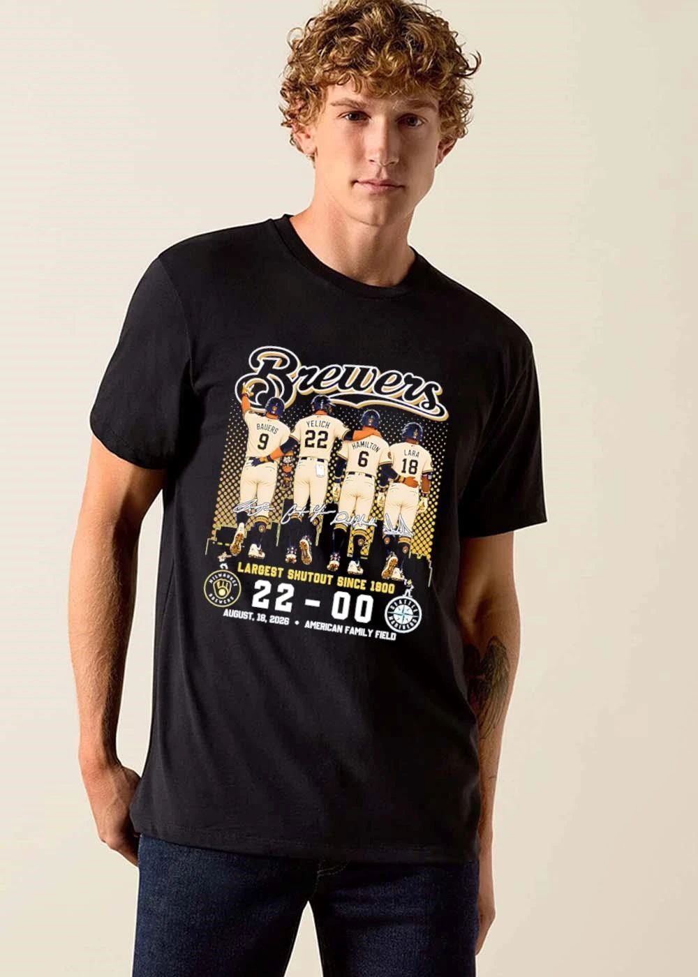 Milwaukee Brewers MLB Bauers Yelich Roster Largest Shutout Since 1900-2026 shirt