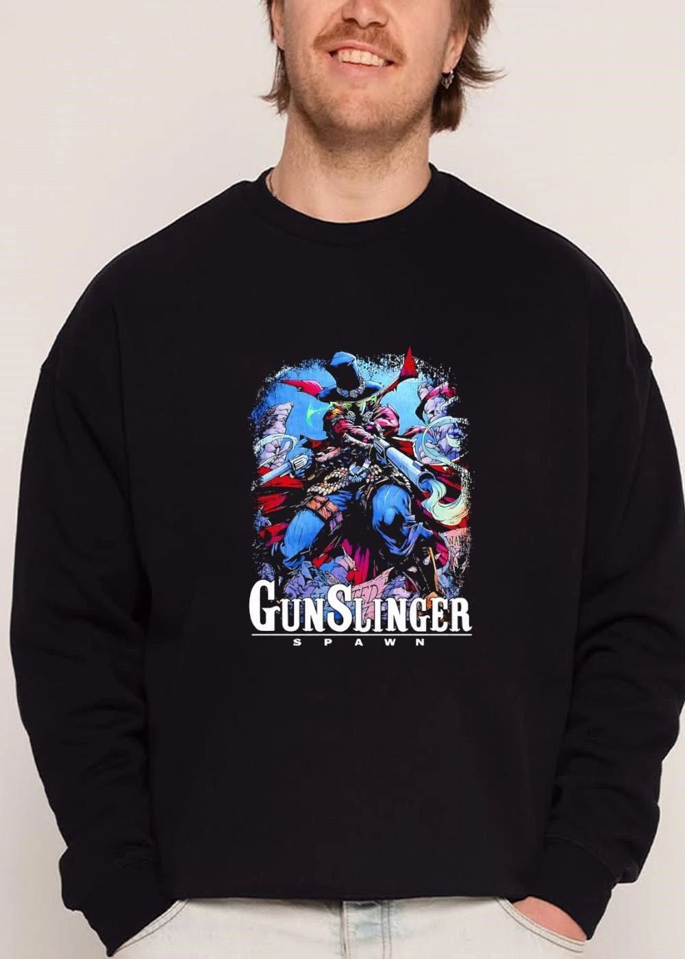Gunslinger Spawn Cowboy Character Holding Rifle Revolver Distressed shirt