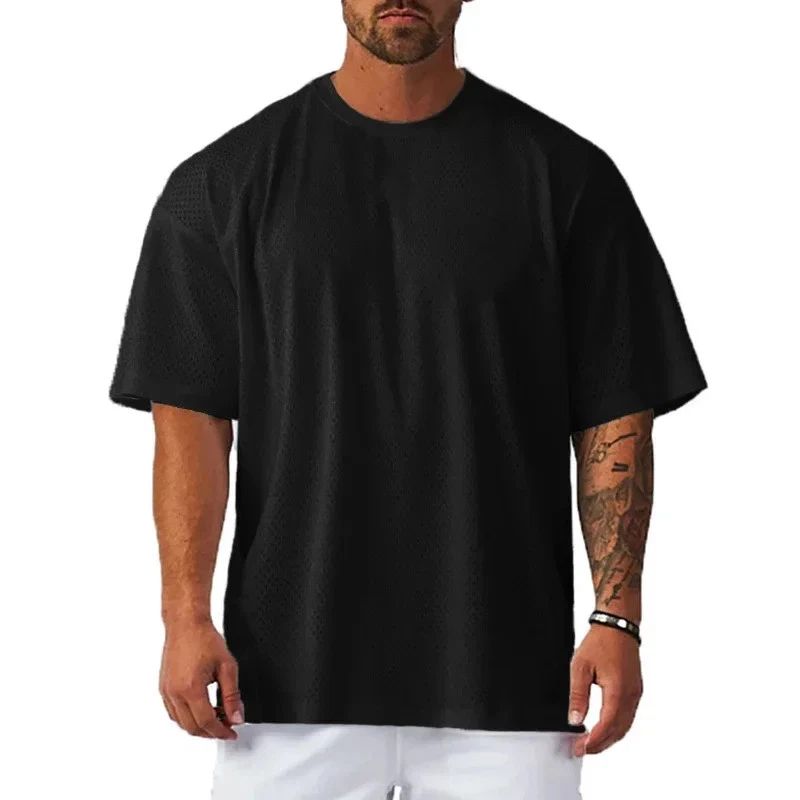 Mens Oversized T Shirt Breathable Mesh Gym Fitness Quick Dry Loose Top UK