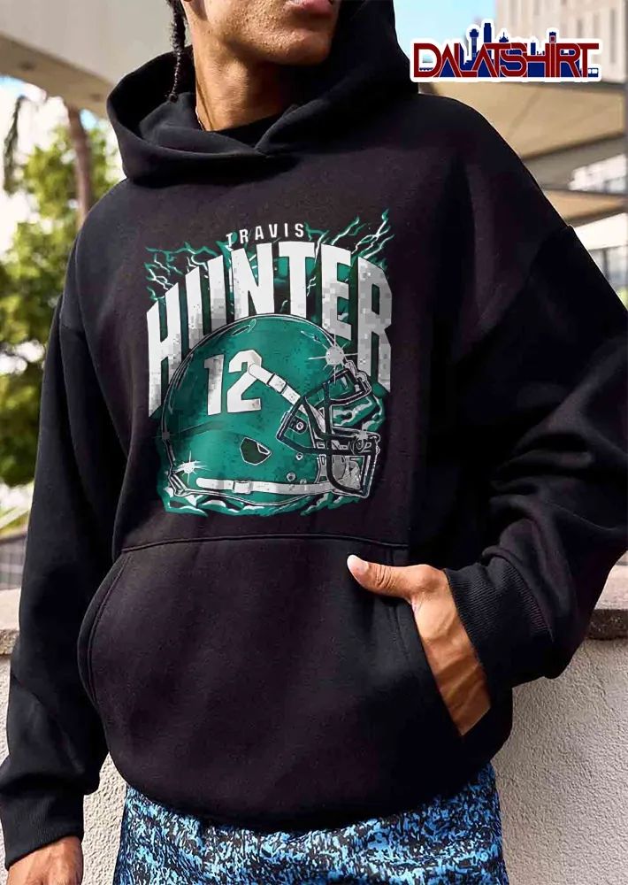 Travis Hunter Green Football Helmet Lightning Bolts Sparkles shirt