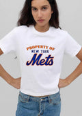 New York Mets MLB Property Of Arched Text Blue Orange Script Logo shirt