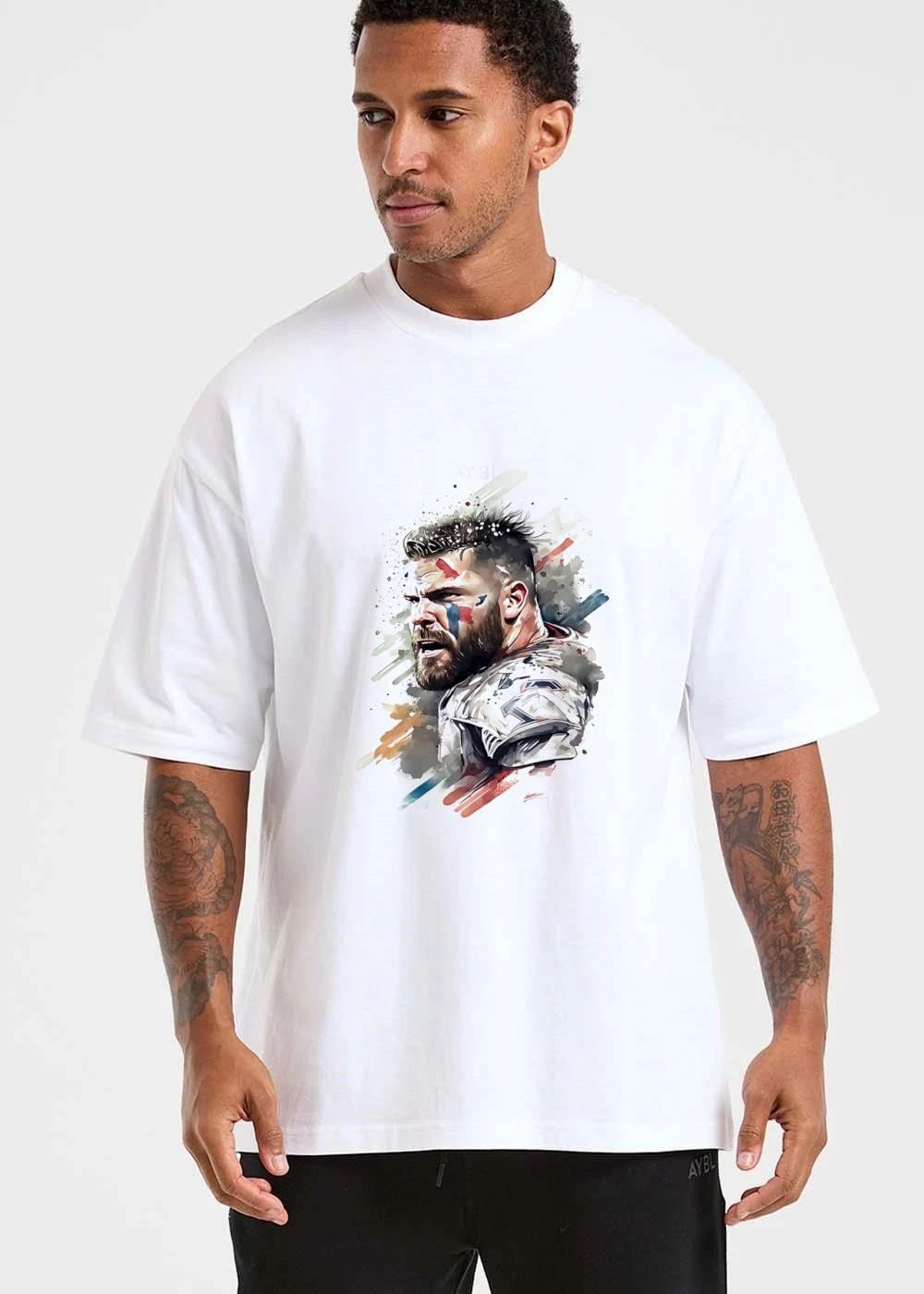 Bearded Football Player Face Paint Watercolor Splash Portrait shirt