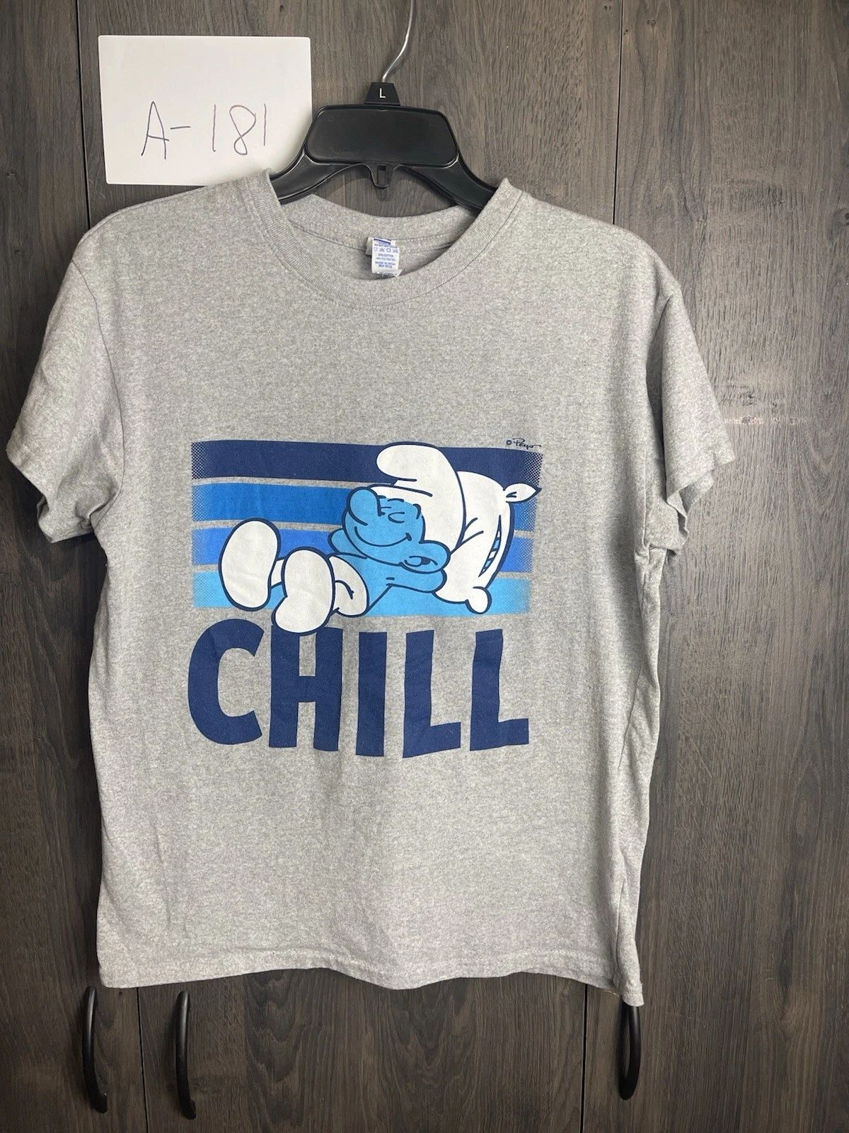 Smurfs Shirt Men M Gray Graphic Tee Lazy Smurf Chill Quote Brisco Brands License