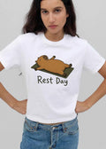 Rest Day Cartoon Capybara Relaxing Lying On Back Green Yoga Mat shirt