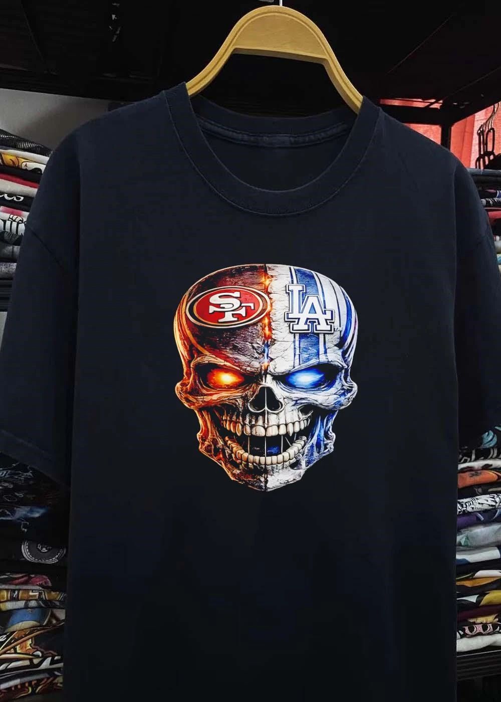 SF 49ers LA Dodgers Split Face Skull T-Shirt