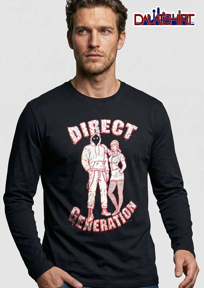 Direct Generation Masked Hooded Figure Fishnet Stockings Streetwear Red Line Art shirt