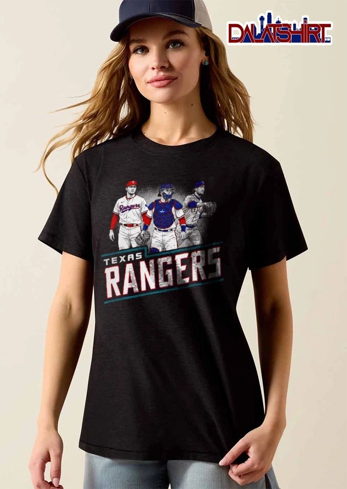 Texas Rangers MLB Three Baseball Players Catcher Halftone Line Art shirt