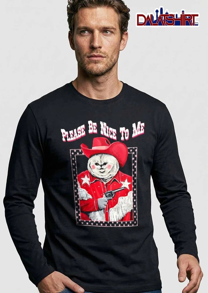 Please Be Nice To Me Cat Red Cowboy Outfit Holding Revolver shirt