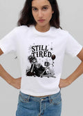 Still Tired Need More Coffee Skeleton Messy Bun Mug Roses Spider Webs shirt