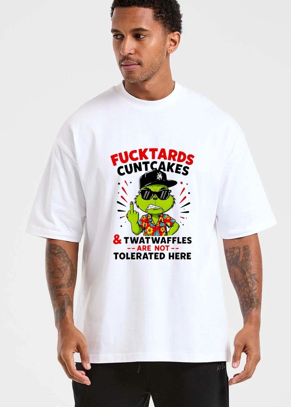 Original Fucktards Cuntcakes And Twatwaffles Are Not Tolerated Here Cartoon Green Creature Middle Finger Hawaiian shirt