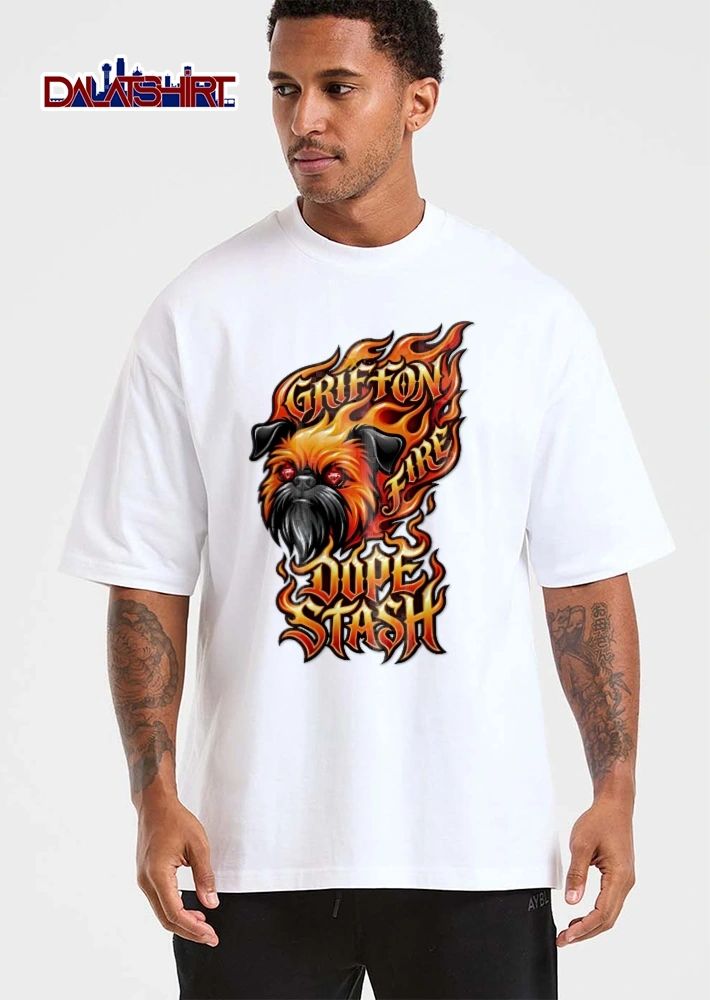 Griffon Fire Dope Stash Dog Head Flaming Diamond Eyes Cartoon shirt