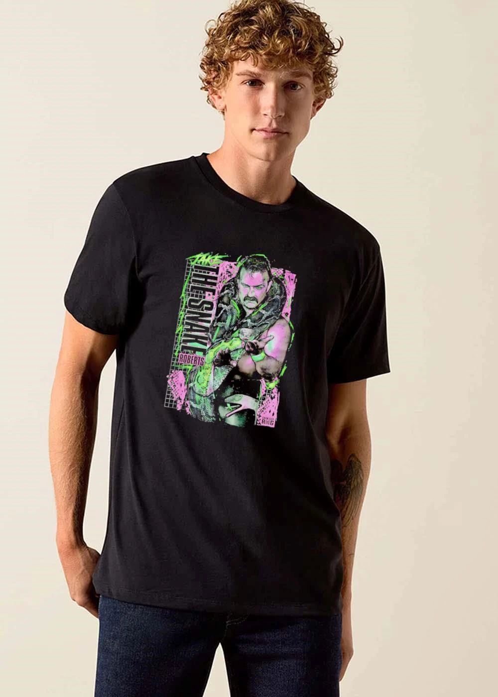 Dark Side Of The Ring Jake Snake Roberts Wrestler Holding Python Neon Halftone shirt