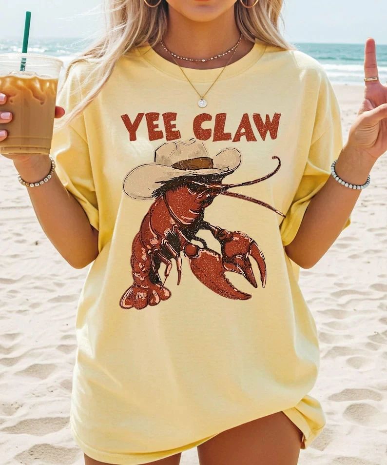 Funny Lobster Cowboy Comfort Colors Shirt, Trendy Yee Claw Tee, Lobster Shirt