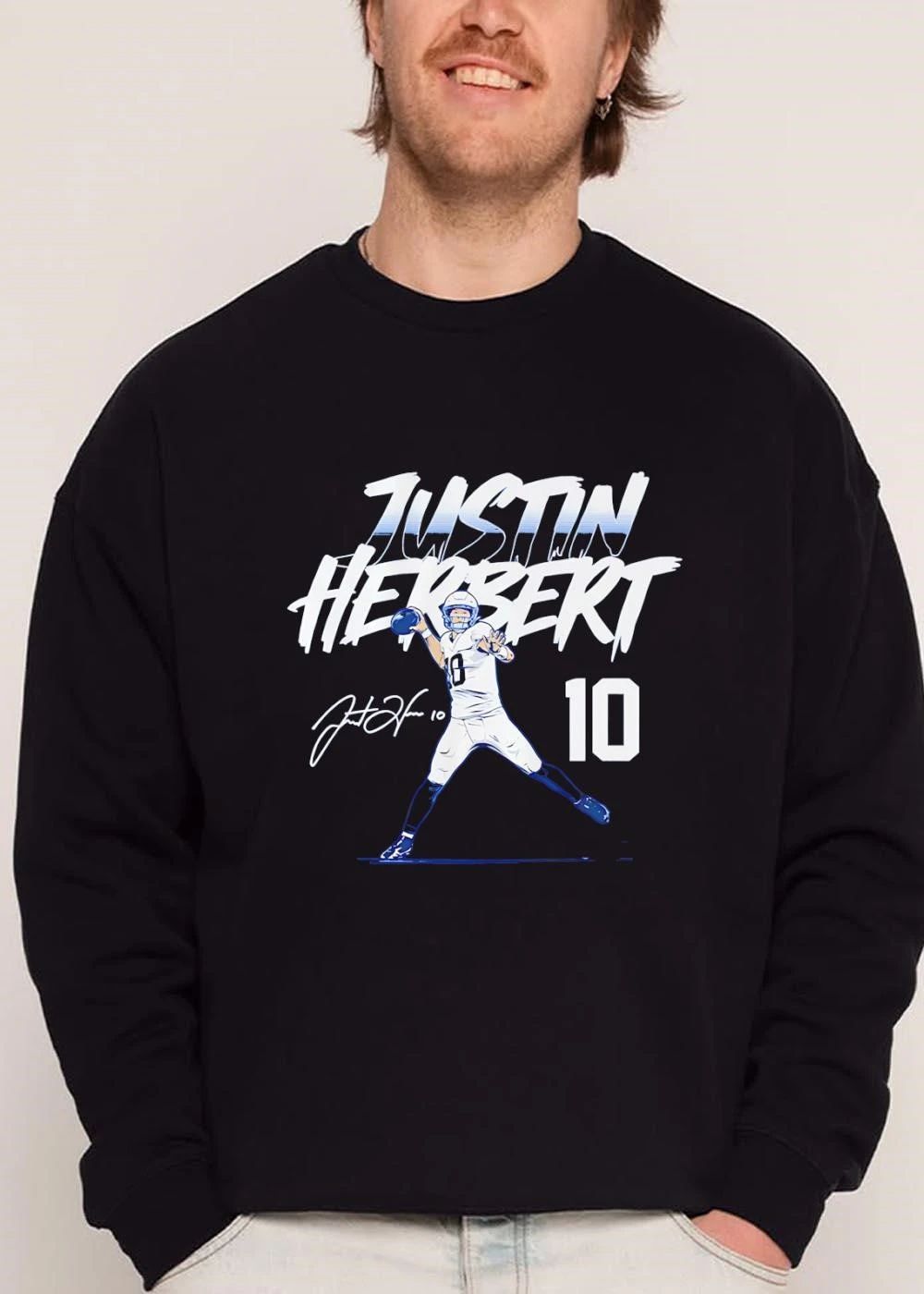 Justin Herbert 10 Quarterback Throwing Football Stylized Signature shirt