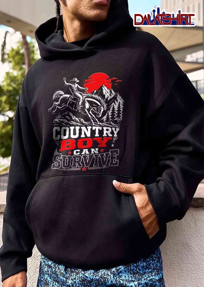 Country Boy Can Survive Cowboy Riding Bucking Horse Red Sun Mountain shirt