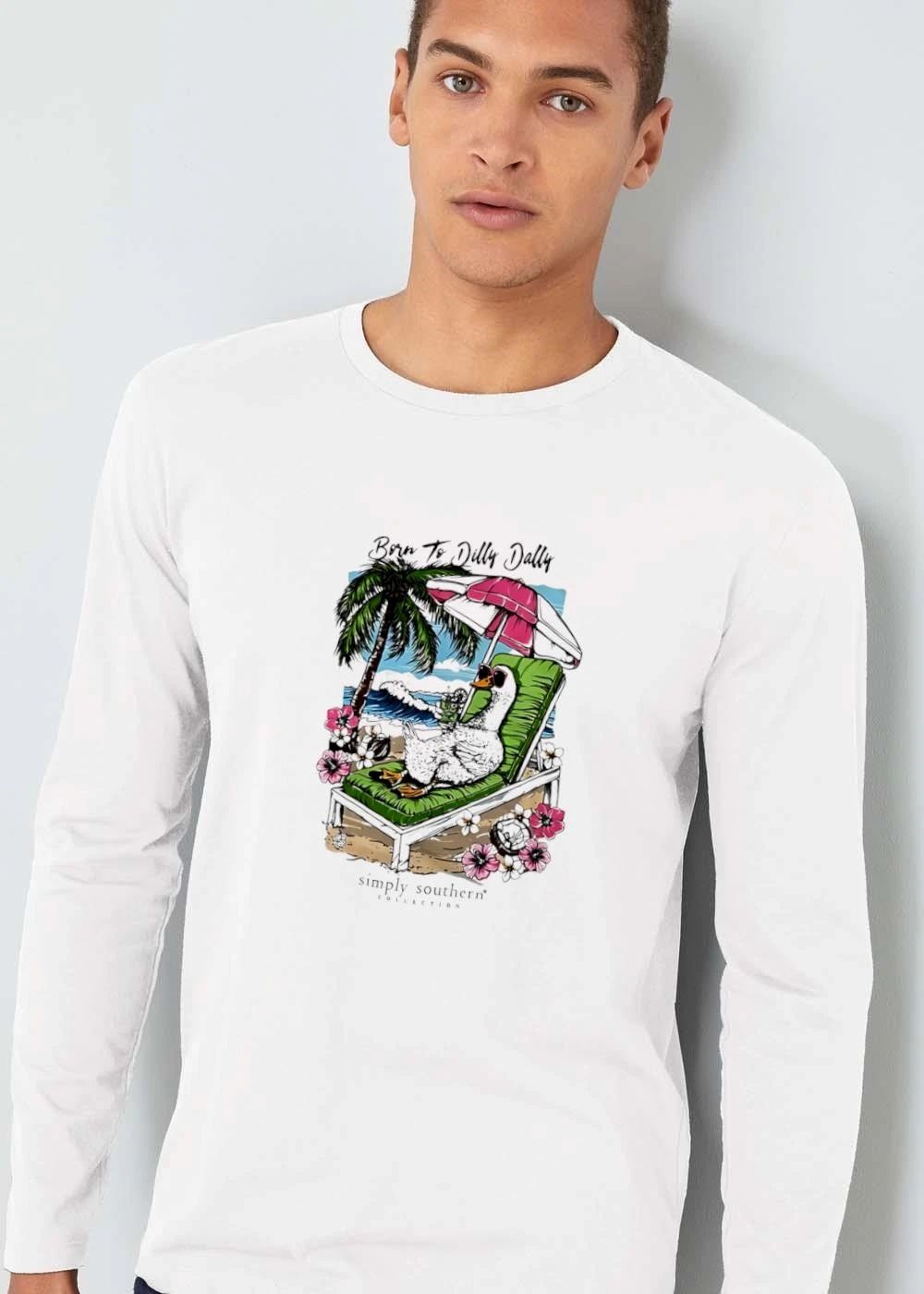 Simply Southern Collection Born To Dilly Dally Cartoon Duck Sunglasses Beach Chair Umbrella shirt
