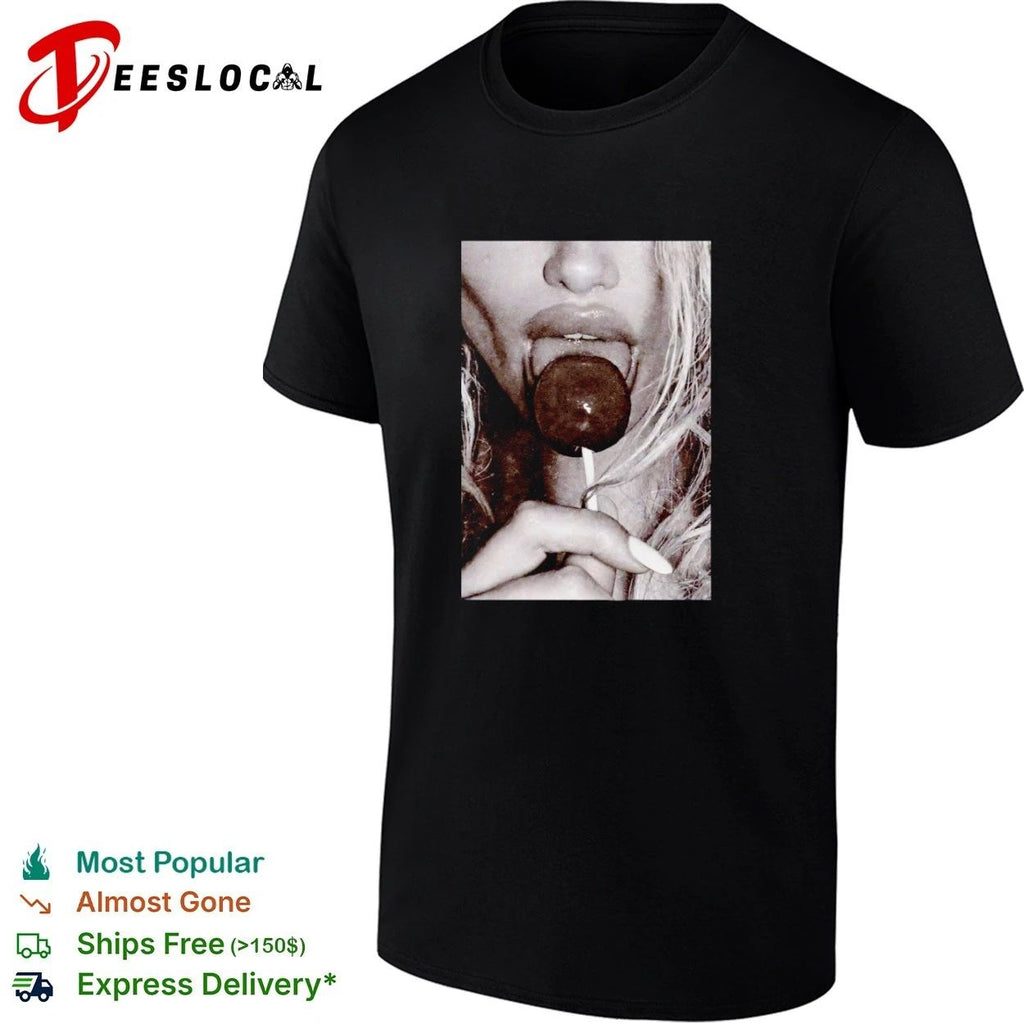 Woman Licking Lollipop black and white T-shirt