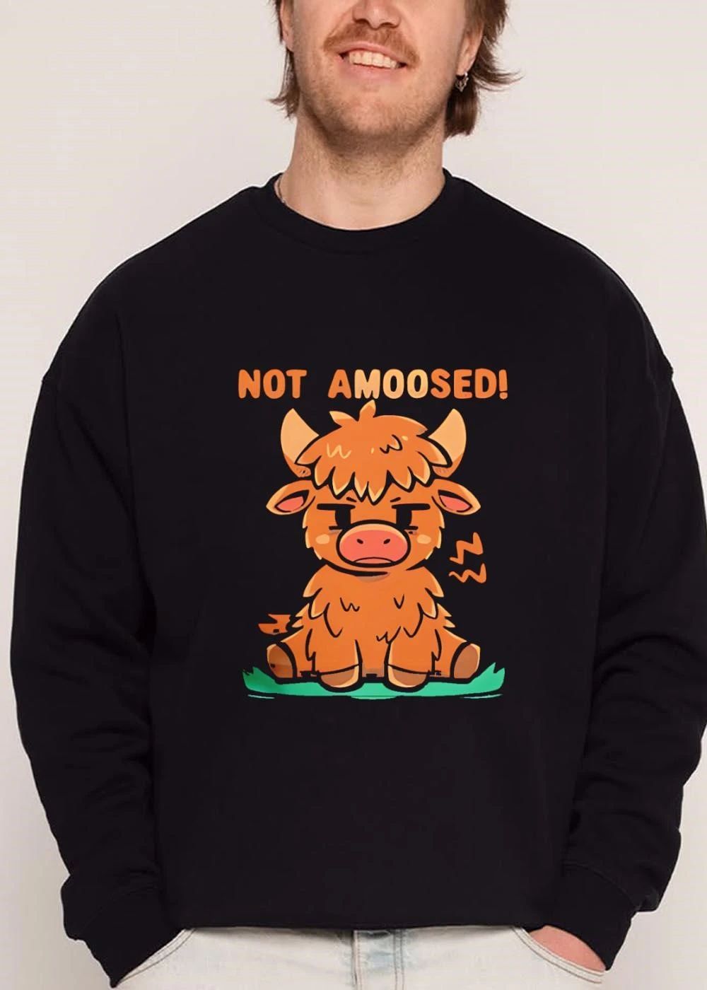 Not Amoosed Cartoon Annoyed Fluffy Highland Cow Sitting shirt