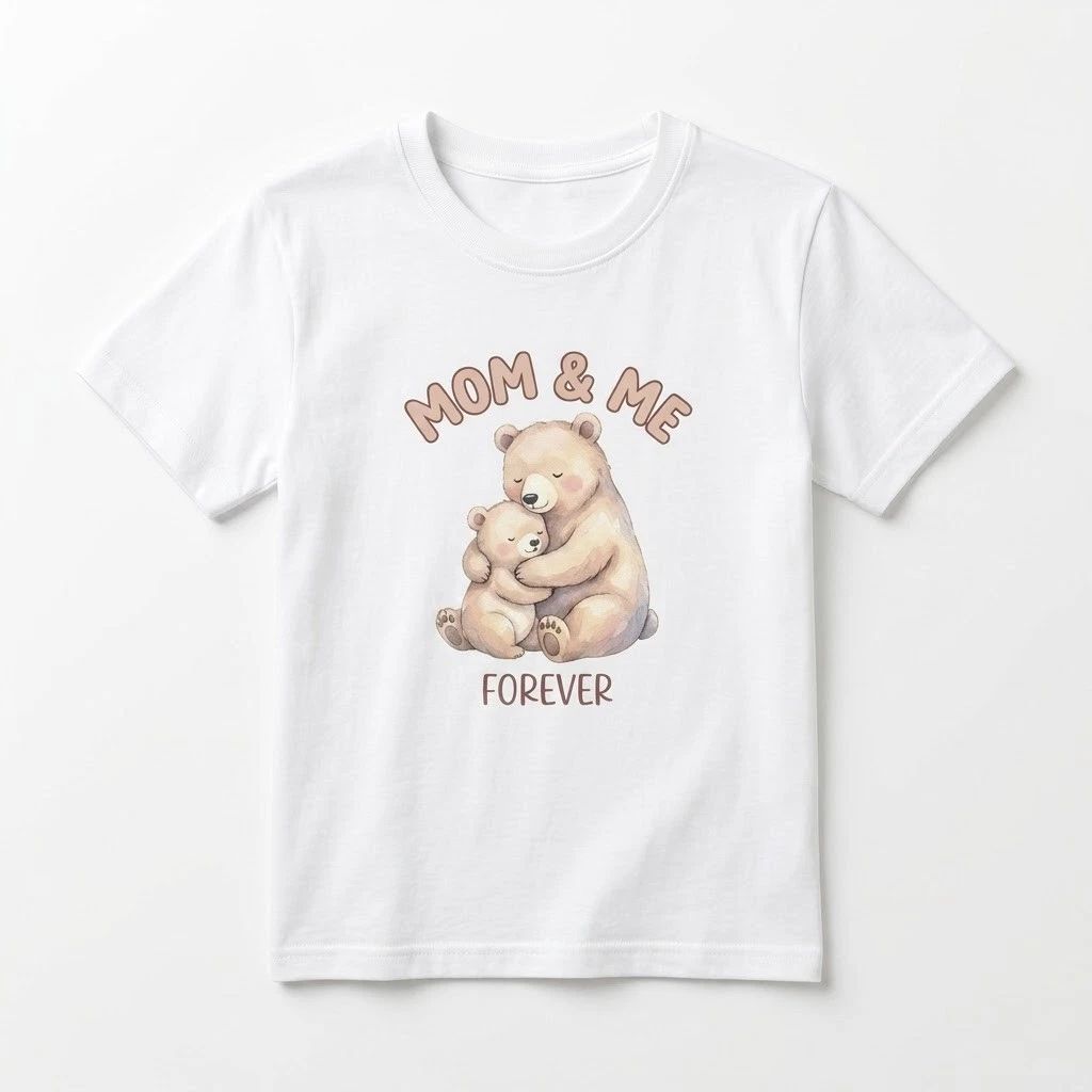 Mom & Me Forever T-Shirt, Cute Mama Bear and Baby Cub Watercolor Graphic Tee, Mo