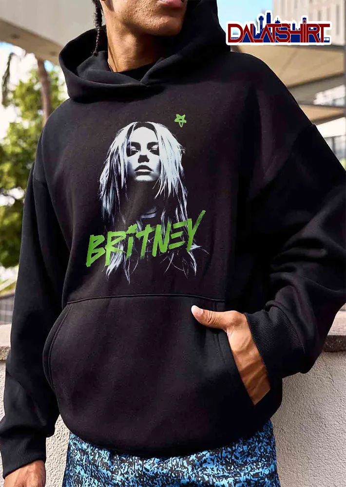 Britney Bootleg Grayscale Female Portrait Neon Green Graffiti Star shirt