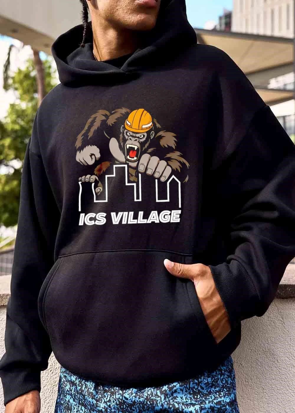 Ics Village Roaring Gorilla Hard Hat City Skyline Outline shirt