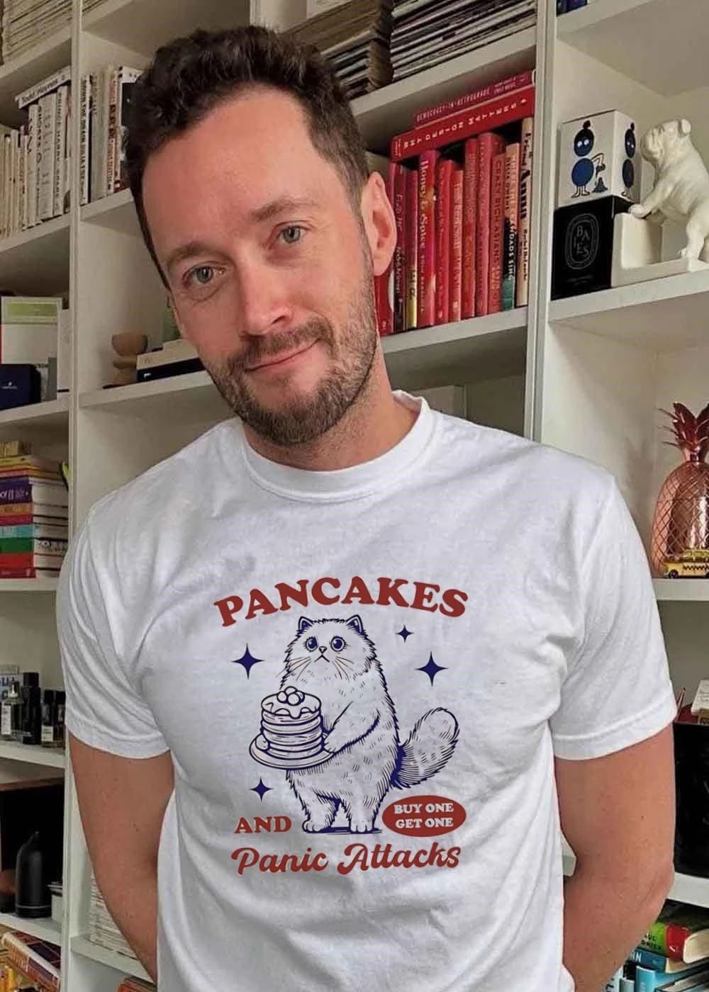 Funny Cat Holding Pancakes and Panic Attacks Buy One Get One shirt